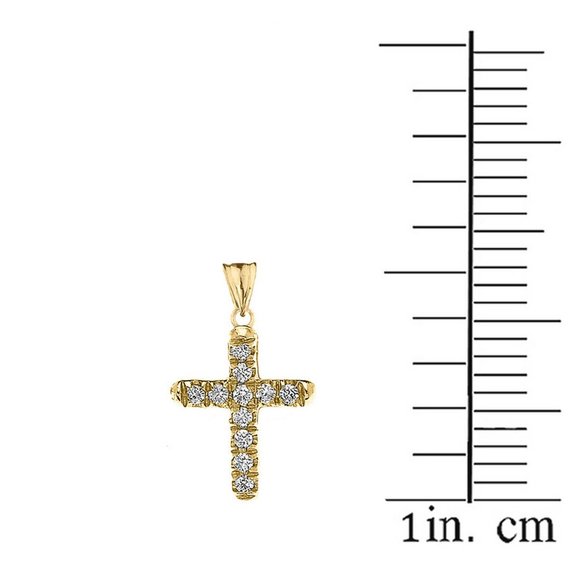 14k Solid Gold Mini Diamond Cross Pendant - Picture 3 of 10